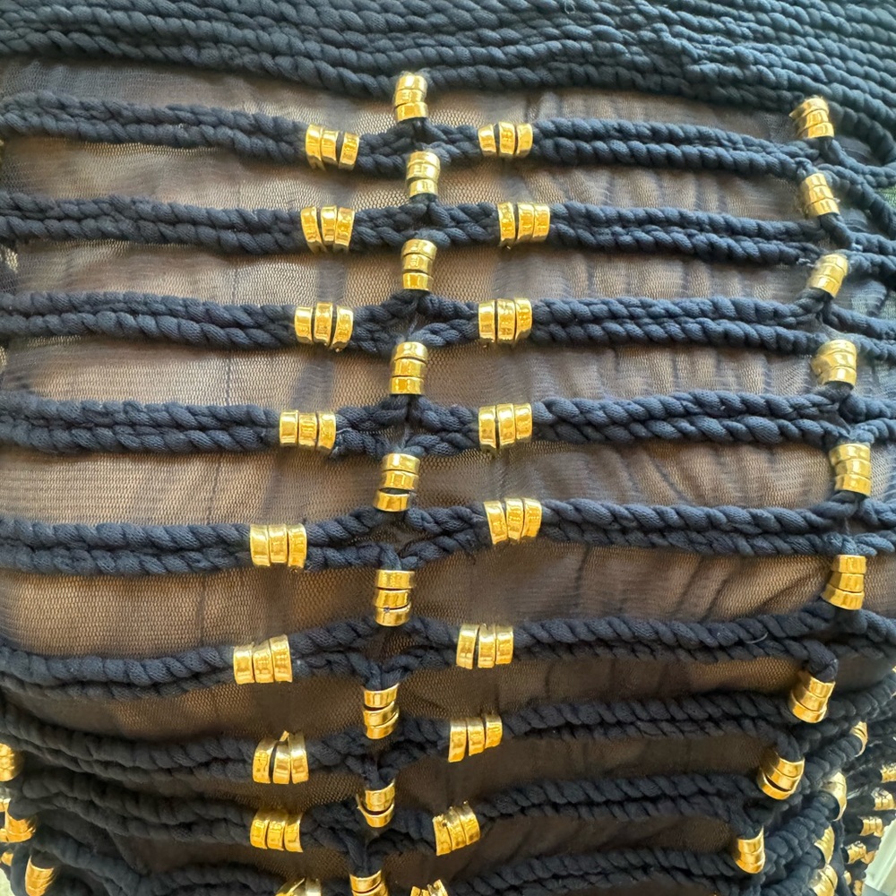 Balmain & H&M Navy and Gold Knit Mesh Sweater - Picture 2 of 10